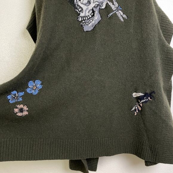 Zadig & Voltaire Dark Green Sweater with Skull and Floral Embroidery - Picture 10 of 14